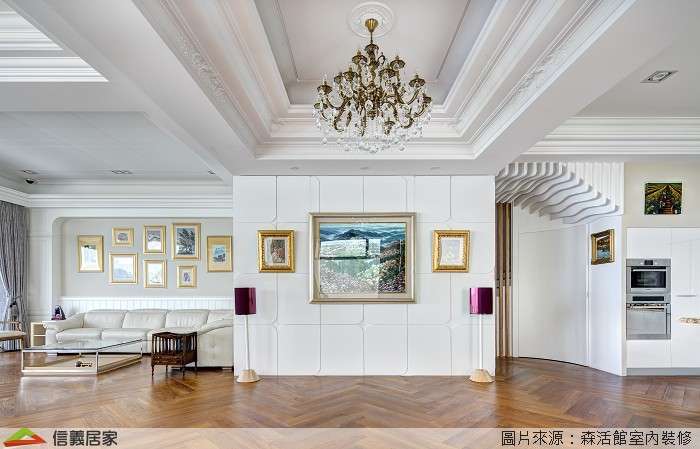 白色客廳室內裝潢設計，包括吊燈裝潢圖片