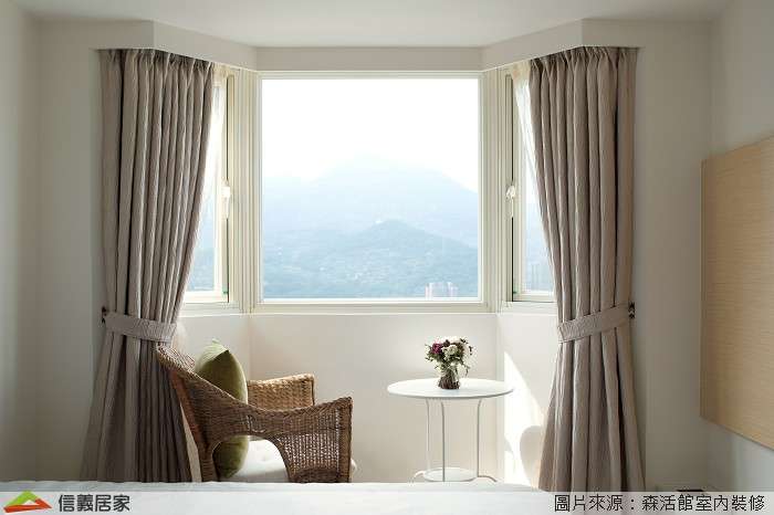 米色臥室室內裝潢設計，包括窗簾裝潢圖片