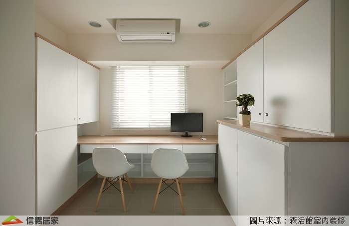 米色書房室內裝潢設計，包括椅子、書桌裝潢圖片