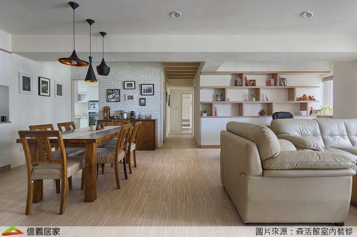 米色客廳,米色餐廳室內裝潢設計，包括沙發、餐桌、餐椅裝潢圖片