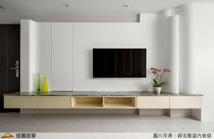 米色客廳室內裝潢設計，包括電視櫃裝潢圖片