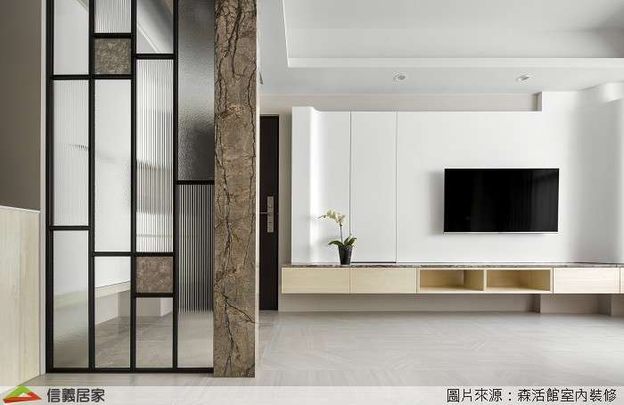 米色客廳室內裝潢設計，包括隔屏裝潢圖片