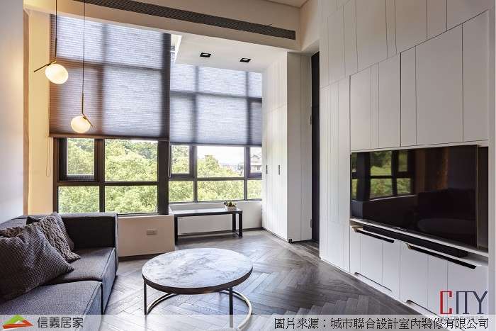米色客廳室內裝潢設計，包括沙發、茶几、吊燈裝潢圖片
