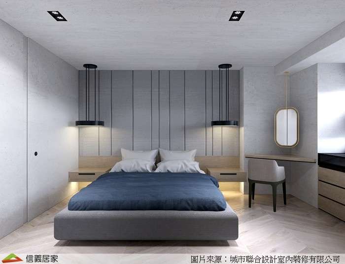 米色臥室室內裝潢設計，包括床裝潢圖片