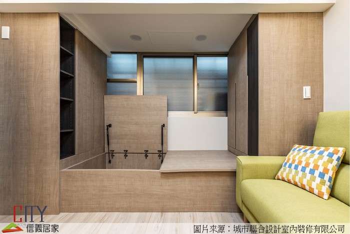 米色客廳室內裝潢設計，包括收納櫃裝潢圖片