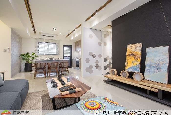 米色客廳室內裝潢設計，包括沙發、茶几、地毯裝潢圖片