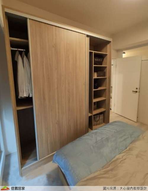 米色臥室室內裝潢設計，包括床、收納櫃裝潢圖片