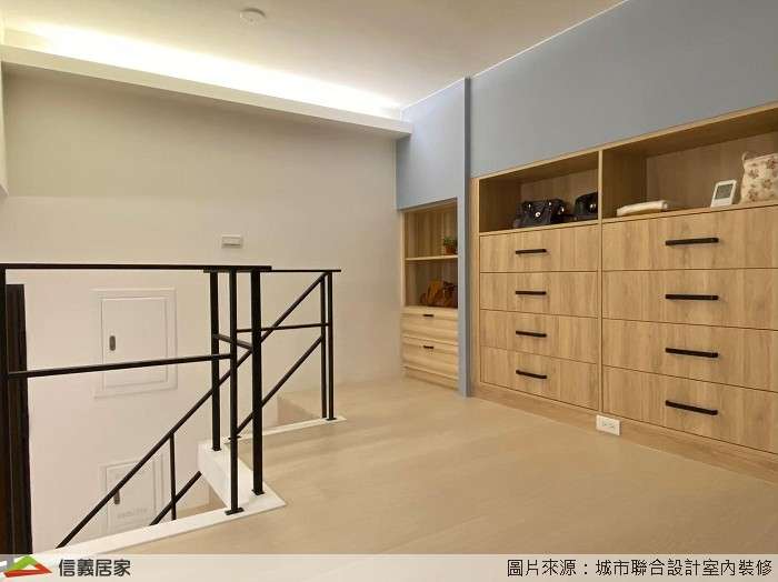 白色樓梯,白色樓中樓室內裝潢設計，包括置物櫃、樓梯裝潢圖片