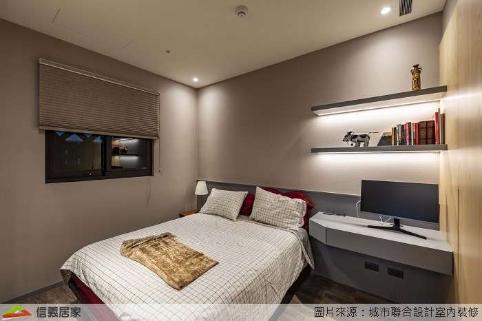 白色臥室室內裝潢設計，包括床、床頭櫃裝潢圖片