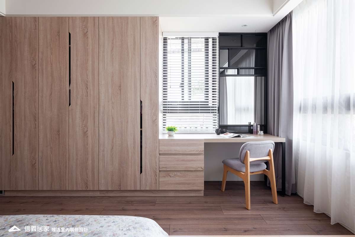米色臥室室內裝潢設計，包括收納櫃裝潢圖片