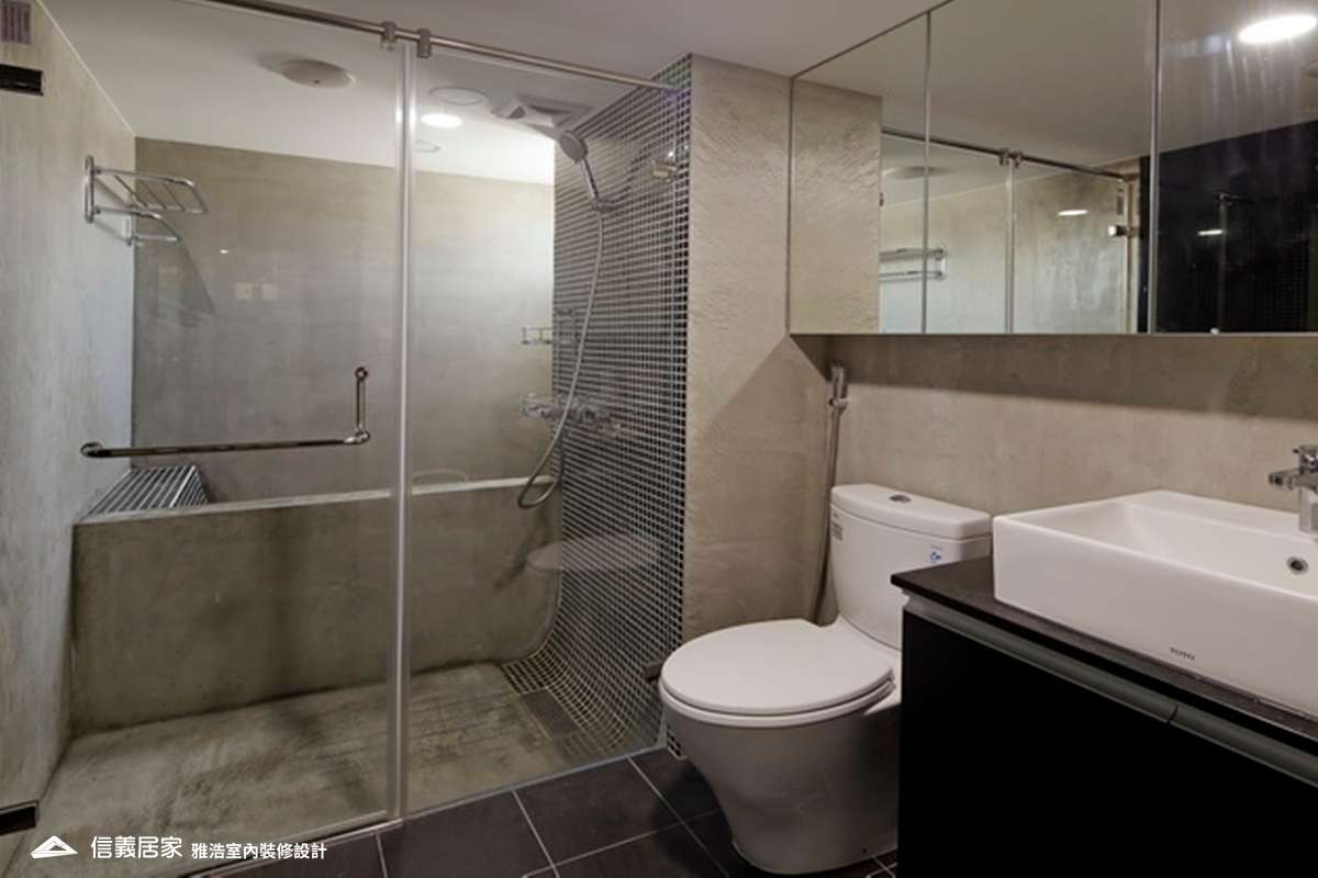 灰色乾濕分離室內裝潢設計，包括洗手台、淋浴/花灑、馬桶裝潢圖片