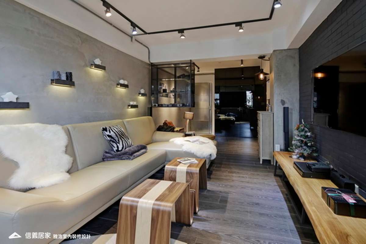灰色客廳室內裝潢設計，包括沙發、茶几、電視櫃裝潢圖片