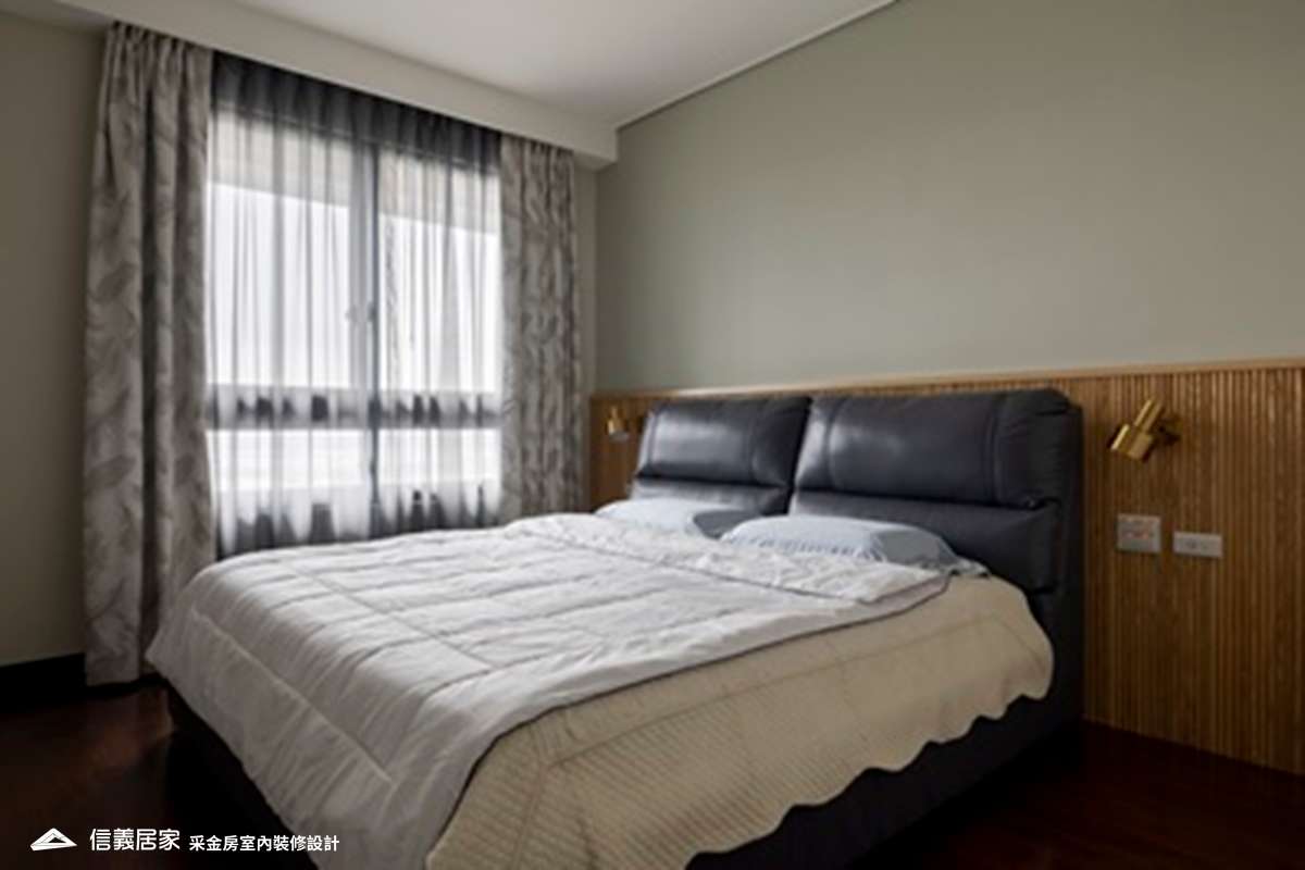 灰色臥室室內裝潢設計，包括窗簾、床裝潢圖片