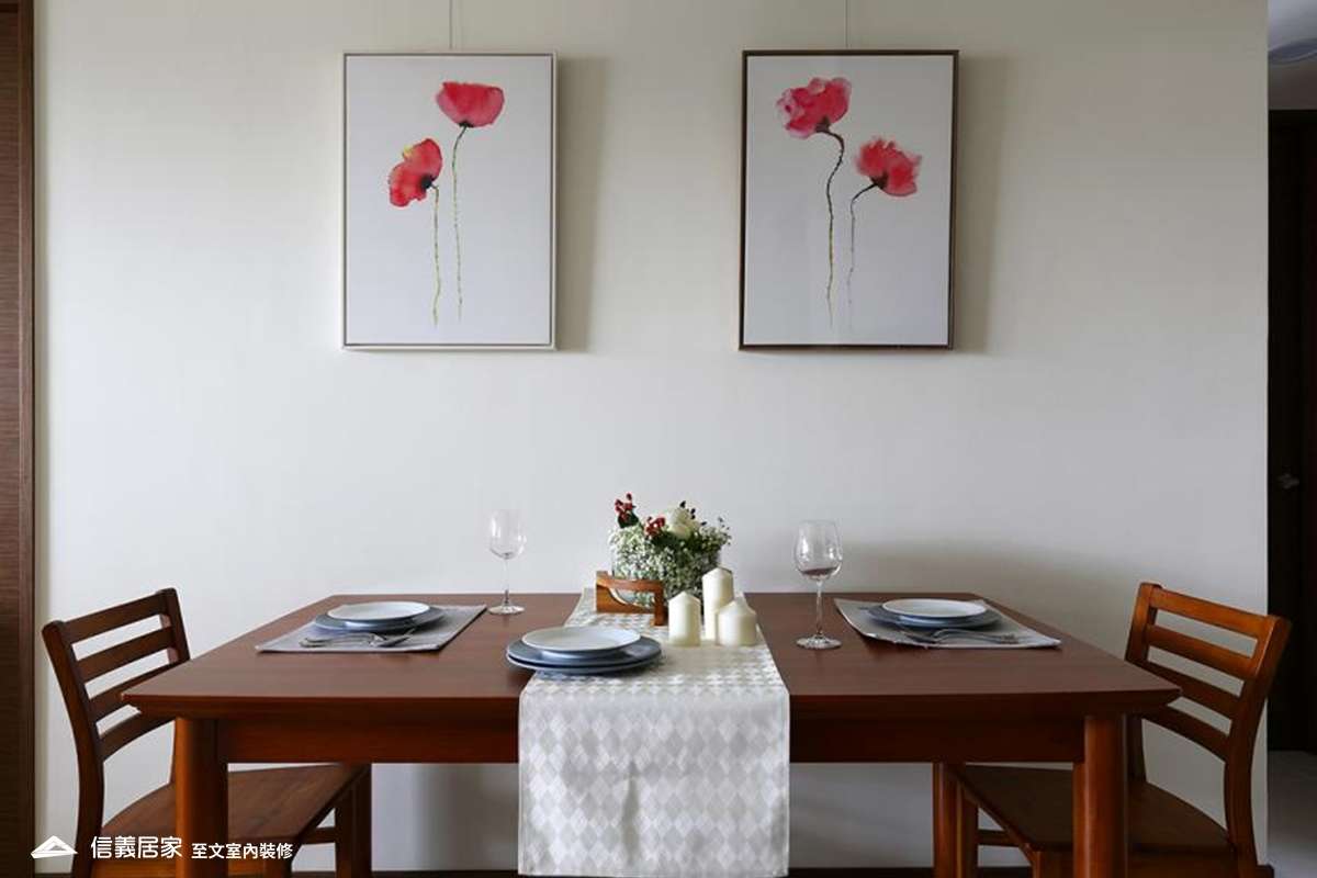 白色餐廳室內裝潢設計，包括餐桌、餐椅裝潢圖片